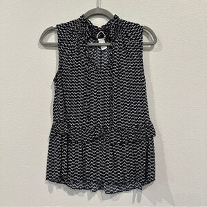 H&M Women’s Peplum Style Sleeveless Blouse Black & White Print All Over sz US4